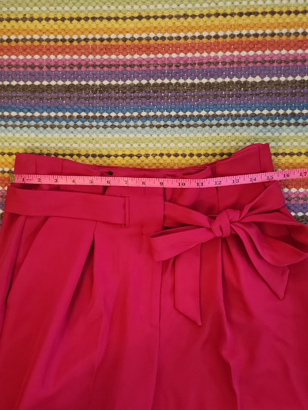 Express Pink Wide Leg Paperbag Waist Pants With Zipper Fly And Drawstring